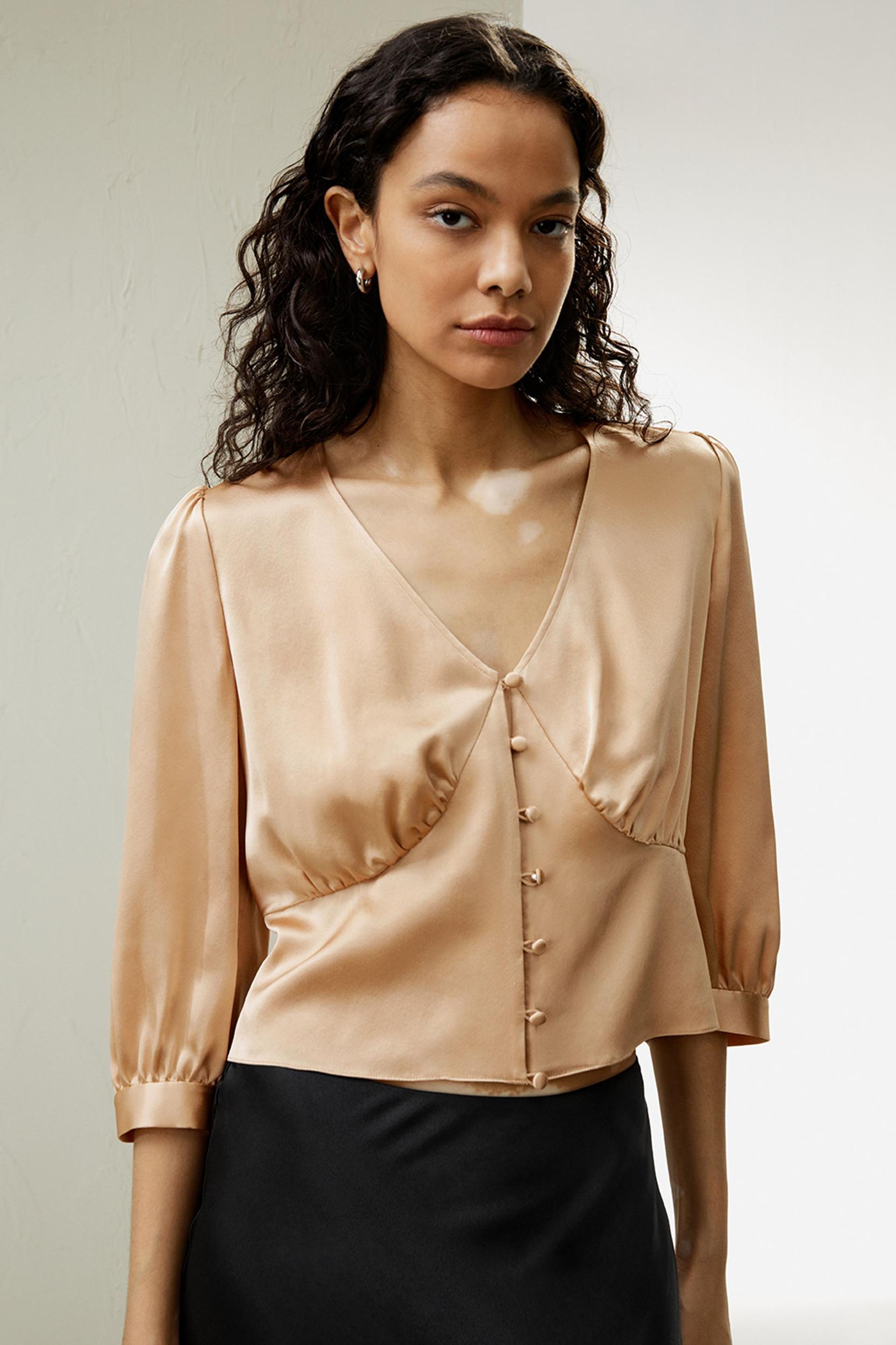 LILYSILK Female Silk Shirts Ladies Magenta 100 Silk Tailored Front Button-And-Loop Closure Blouse 2 Product Image