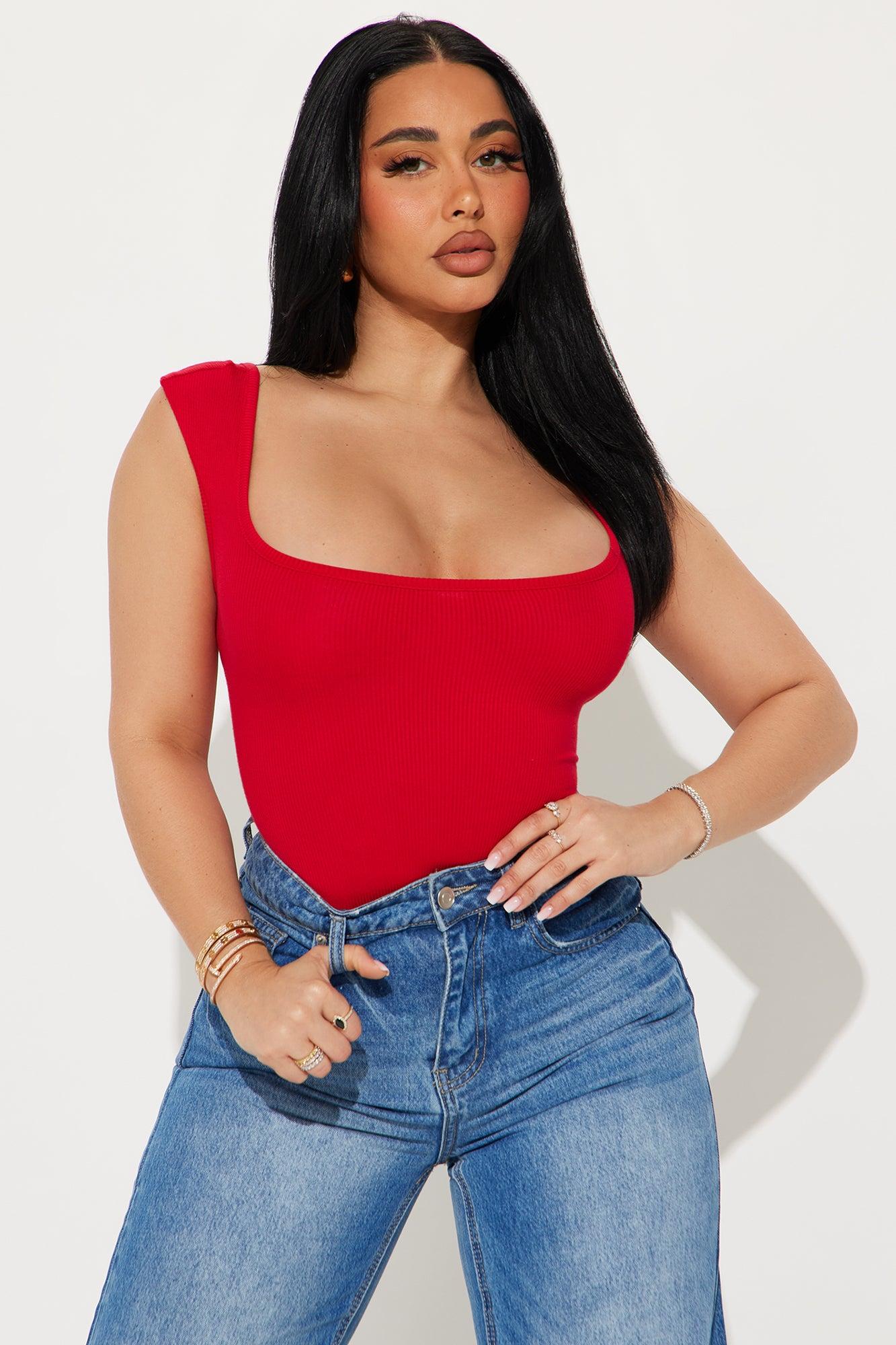 Camryn Ribbed Bodysuit - Red Product Image