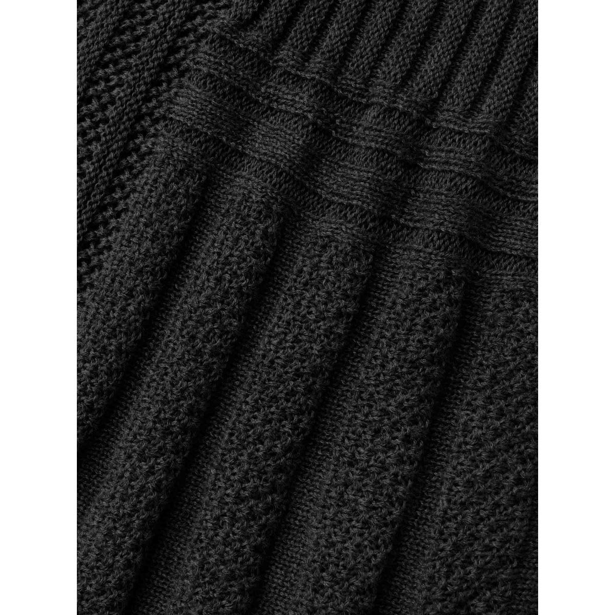 Plus Size Plain Textured Kimono Collar Cardigan Black Women Timeless Loose Long Sleeve Elegant Cardigans BloomChic 28/5X Product Image