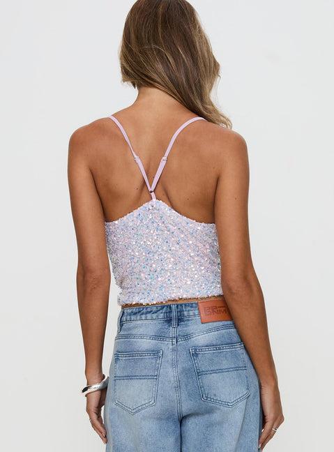 Werner Cowl Neck Sequin Top Lilac Product Image