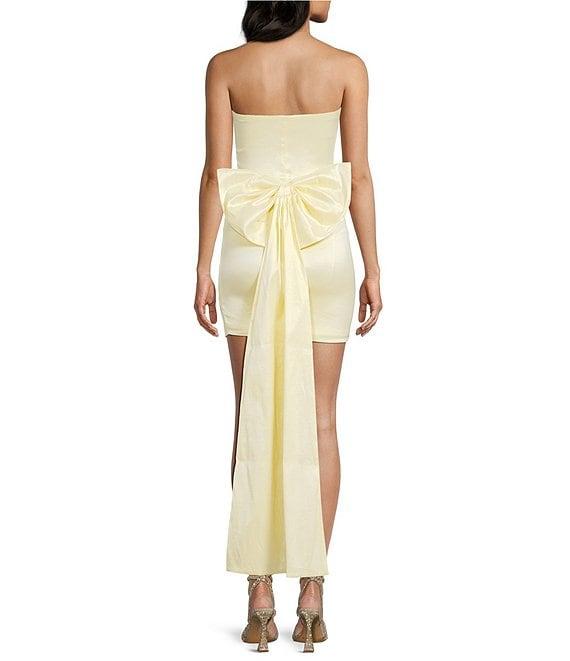 Allison & Kelly Strapless Taffeta Bow Back With Detachable Train Mini Dress Product Image