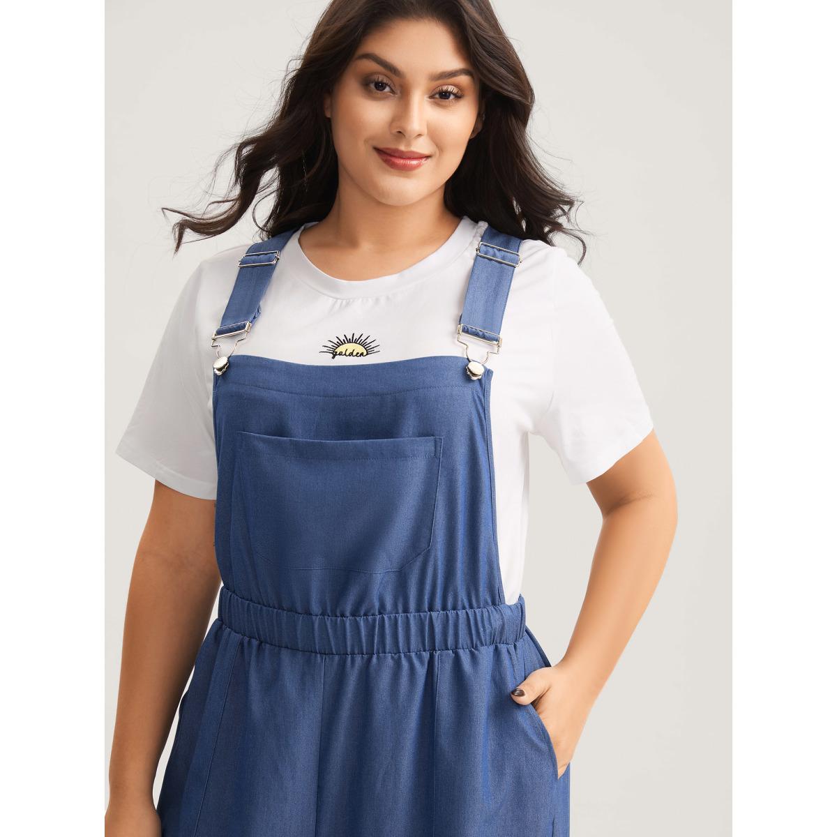 Plus Size Skyblue Stretchy Rayon Overall Straps Denim Jumpsuit Women Sleeveless Non Everyday-Casual Loose Jumpsuits BloomChic 14-16/1X Product Image