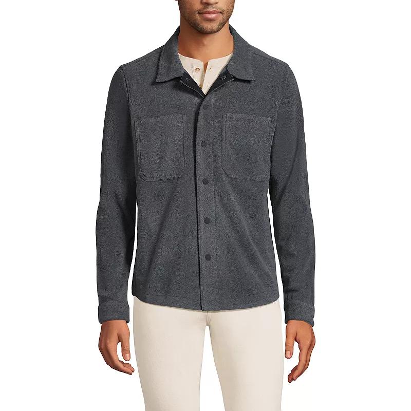 Men's Lands' End Fleece Shirt Jacket, Size: Medium, Dark Grey Heather Product Image