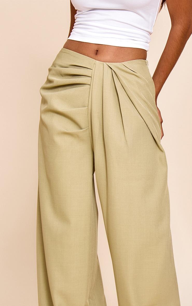 Petite Sage Green Tailored Woven Pleat Detail Wide Leg Pants Product Image