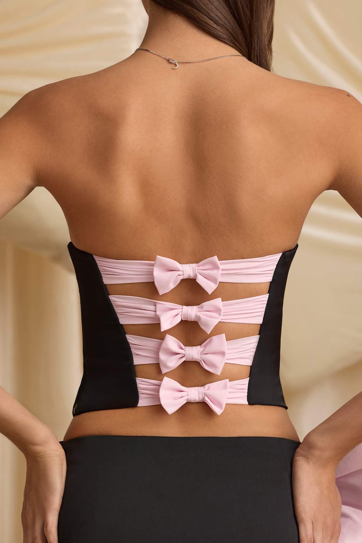 Cut-Out Bow-Detail Corset Top in Black Product Image