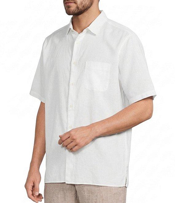 Caribbean Big & Tall Solid Short Sleeve Linen Blend Woven Shirt Product Image