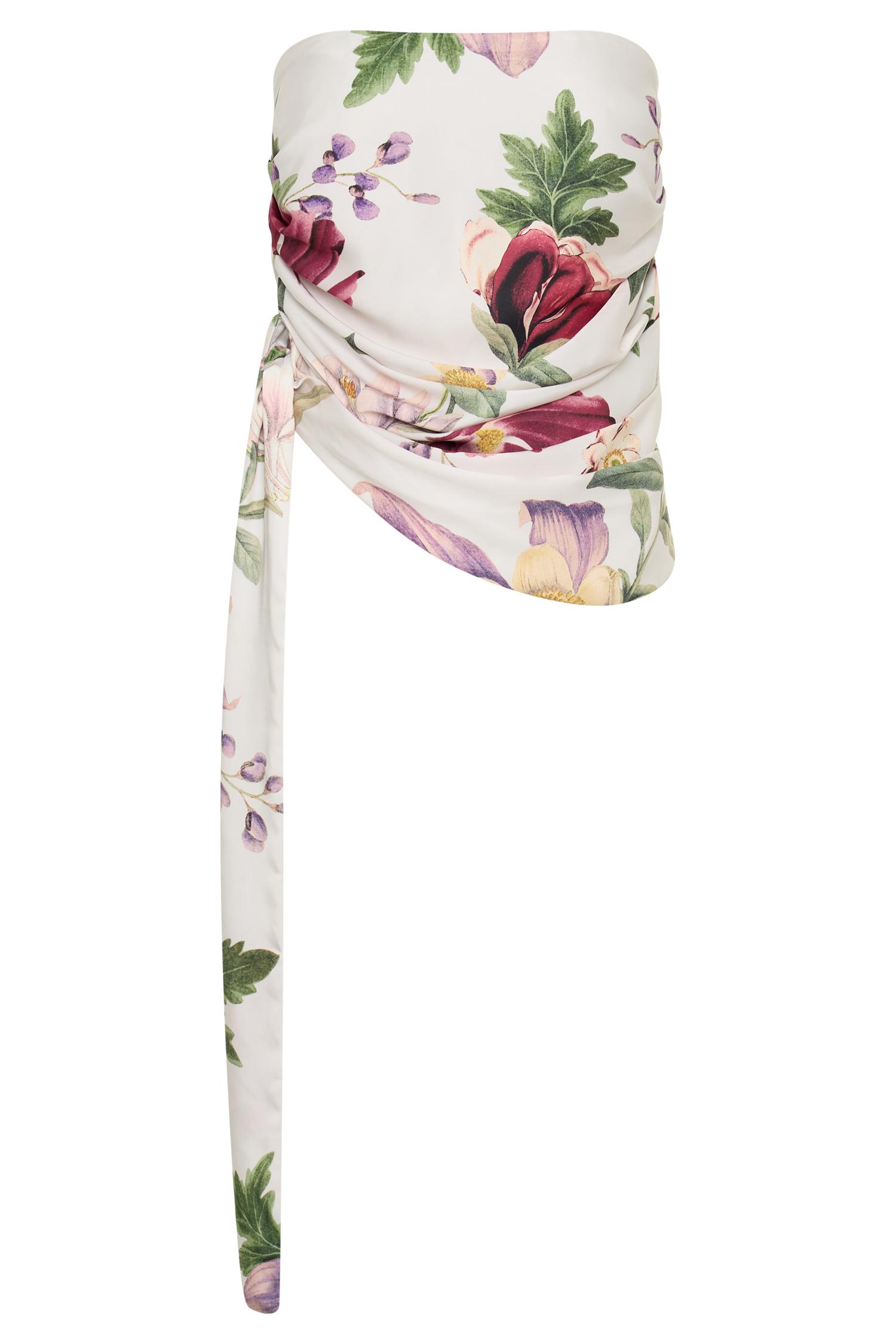 Allegra Satin Ruched Strapless Top - Bella Rosa Print Product Image