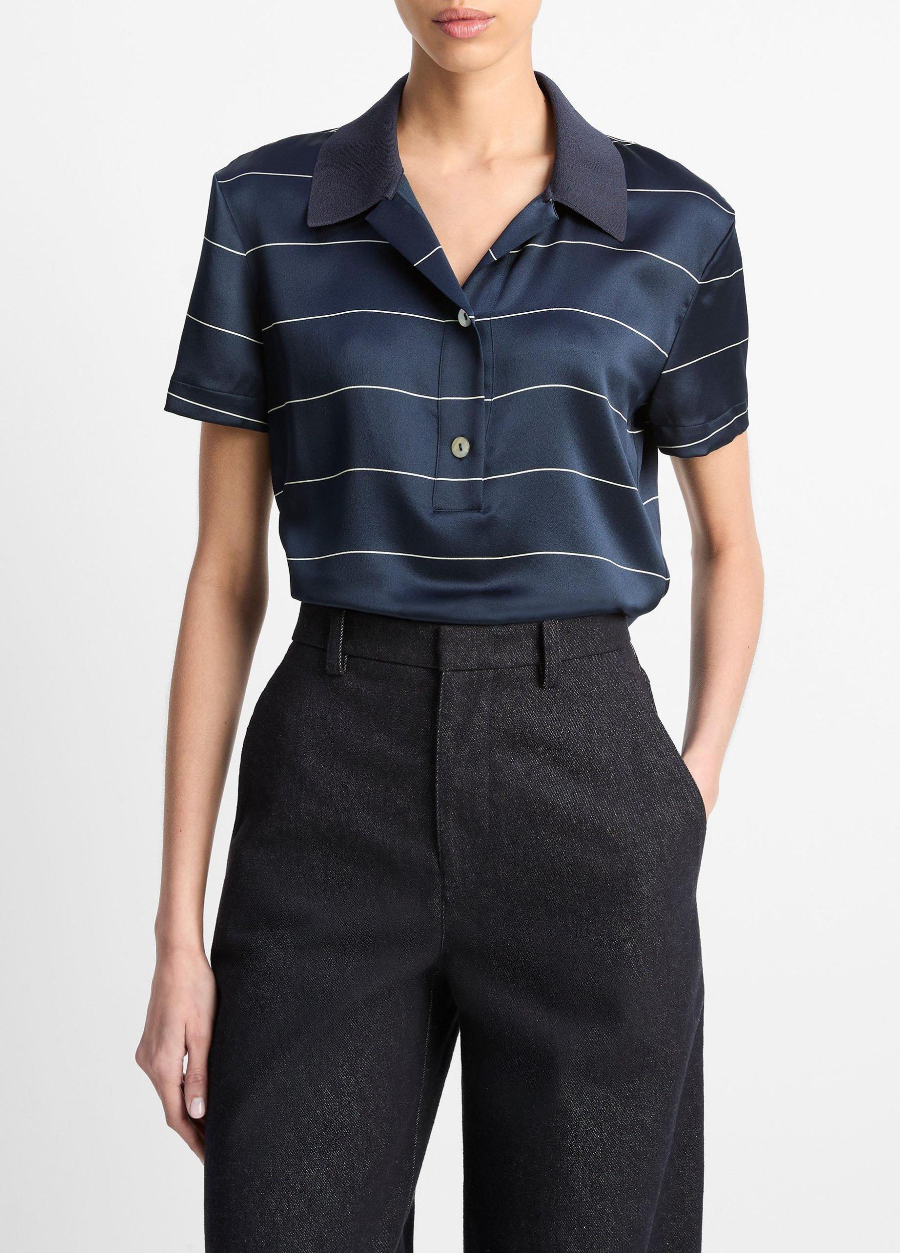 Knit-Collar Striped Silk Polo Shirt Product Image