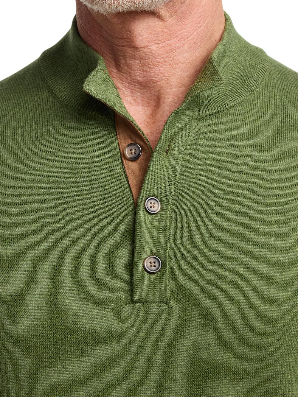 Supima Cotton Four Button Mock Neck Sweater - Olive Product Image
