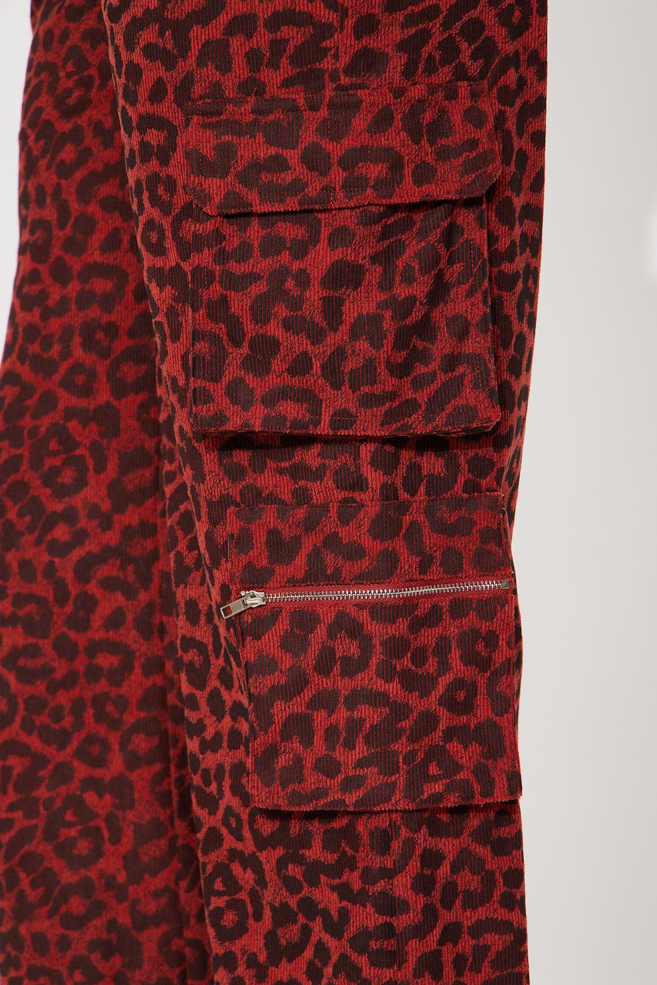 Wild Ride Leopard Corduroy Cargo Pant - Red/combo Female Product Image