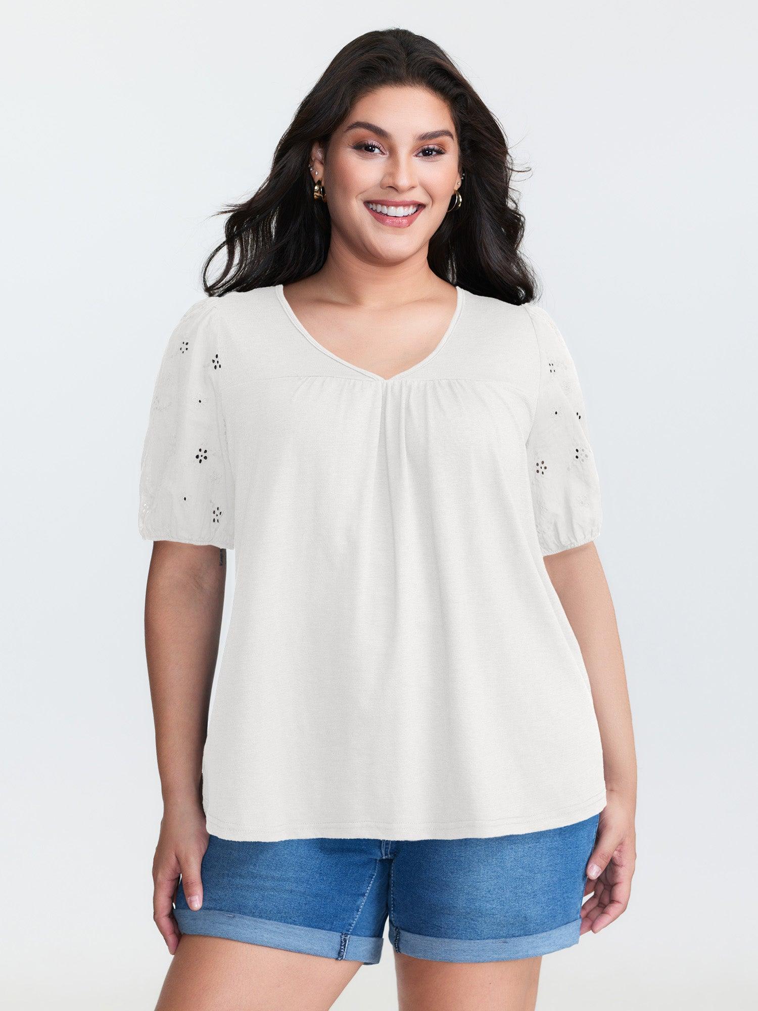 Cotton Slub Textured Embroidered Knit Top Female Product Image
