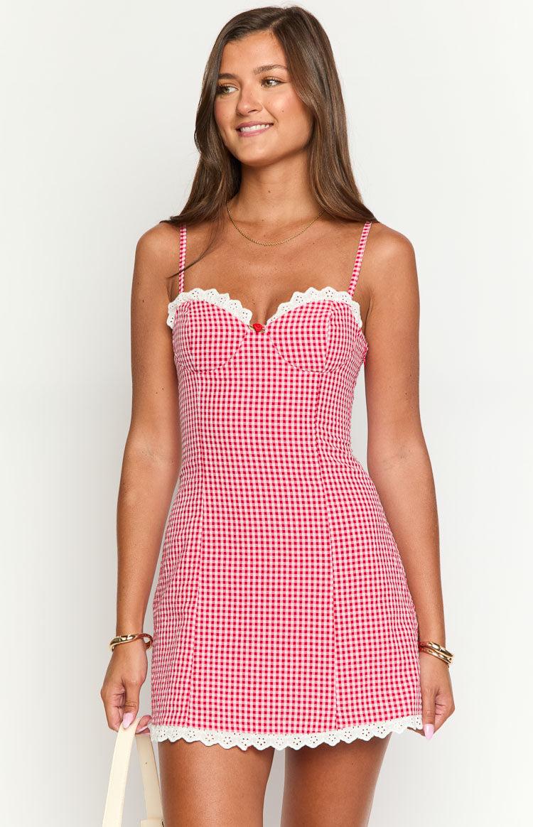Cutie Pie Red Gingham Mini Dress Product Image