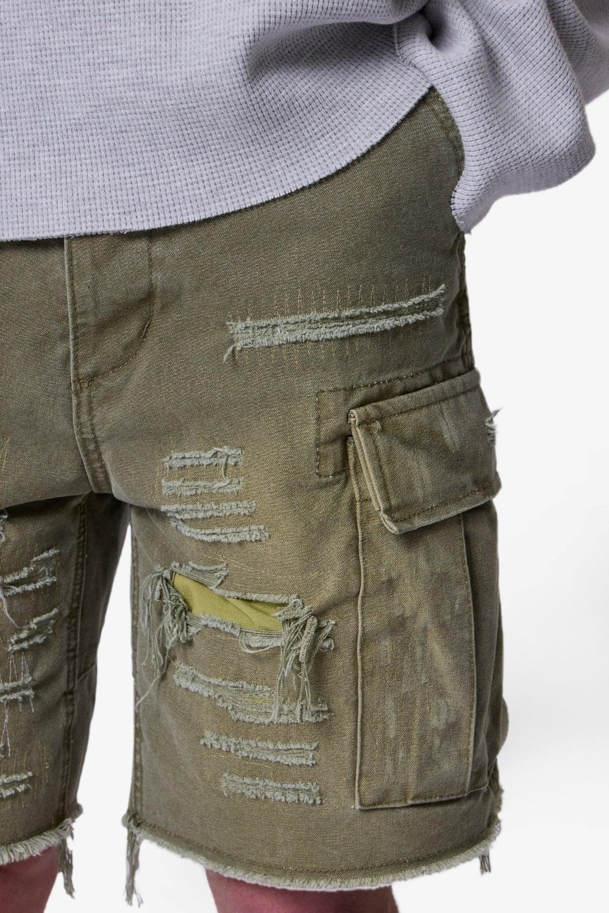 Distressed Cargo Shorts - Olive Product Image