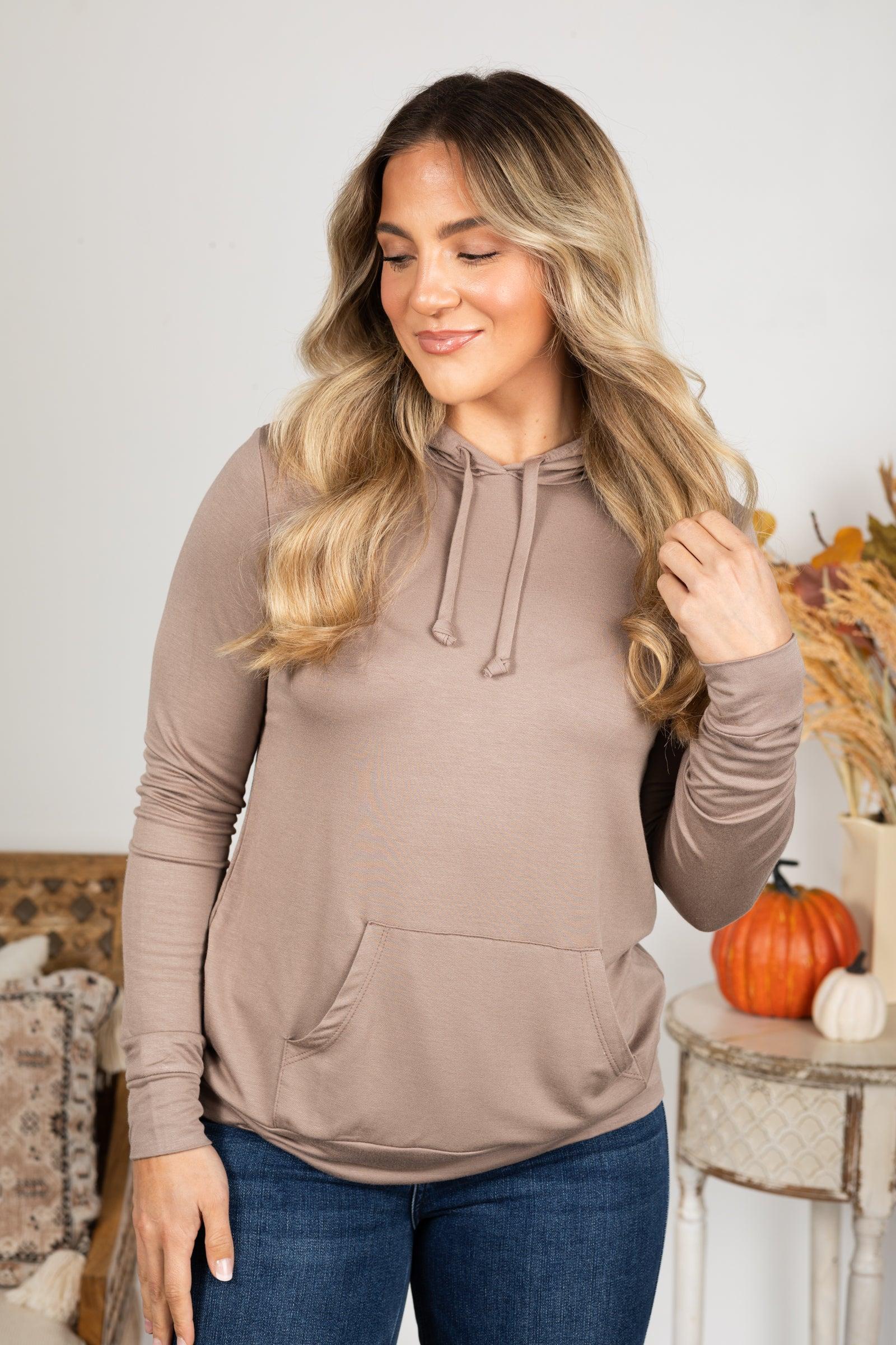 Solid Drawstring Kangaroo Pocket Knit Hoodie Product Image