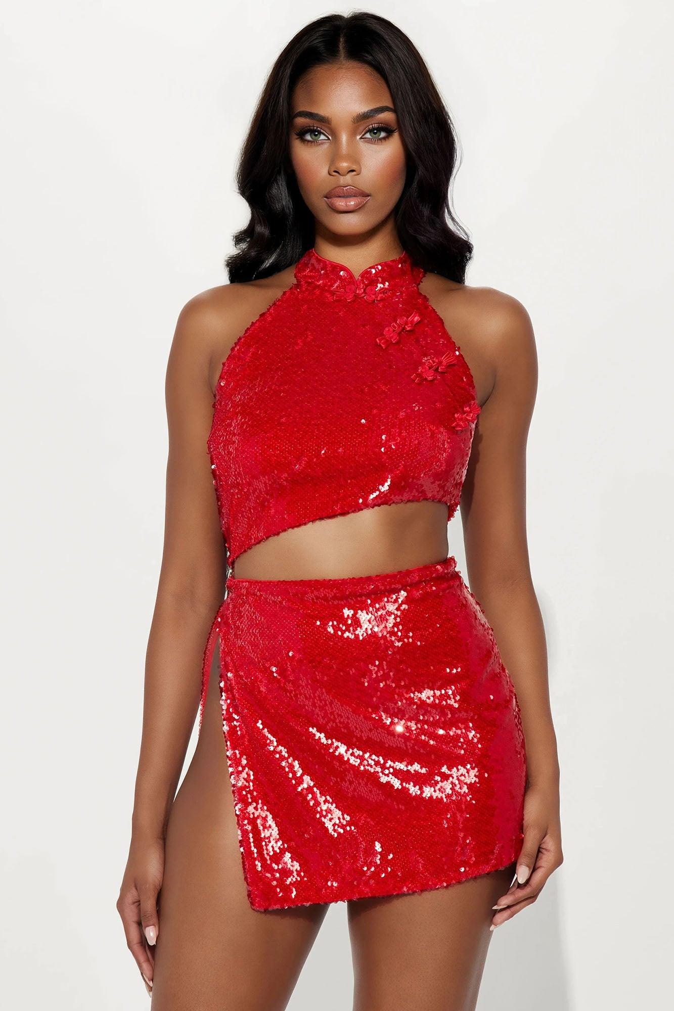 Kaity Sequin Mini Dress - Red Female Product Image