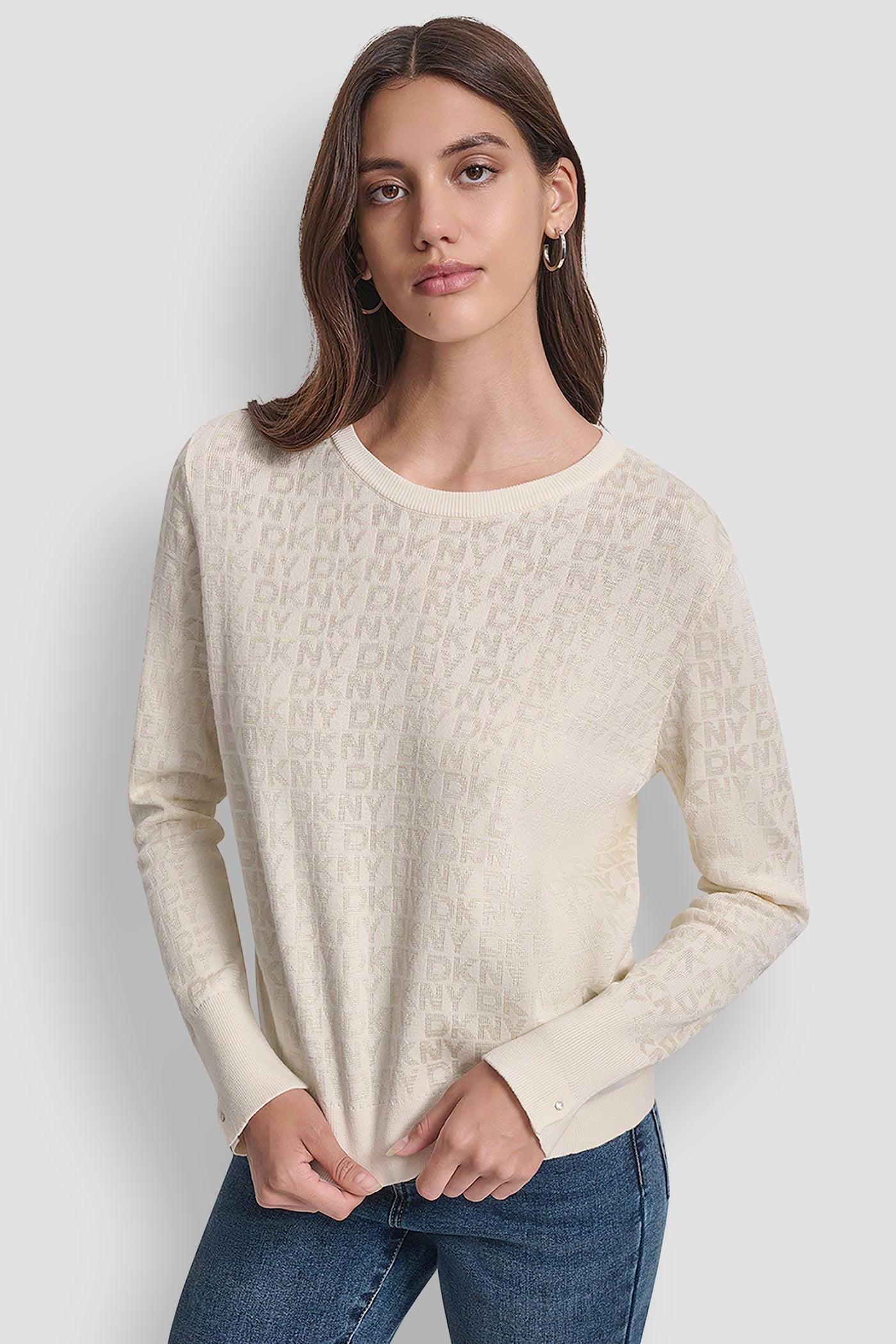 LONG SLEEVE CREW NECK LOGO SWEATER WITH CUFF SLIT Product Image