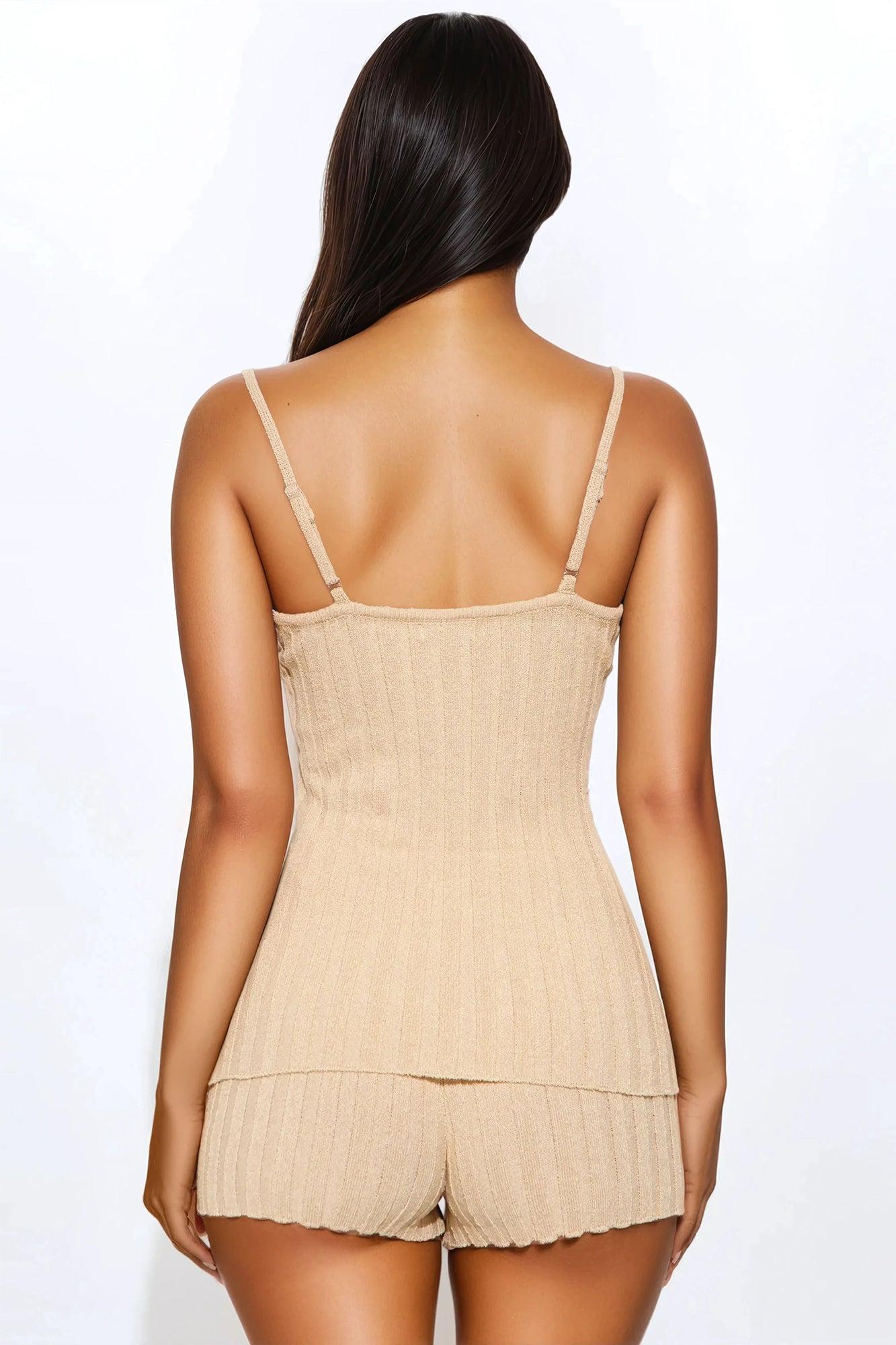 Mia Pointelle Sweater Short Set - Beige Product Image