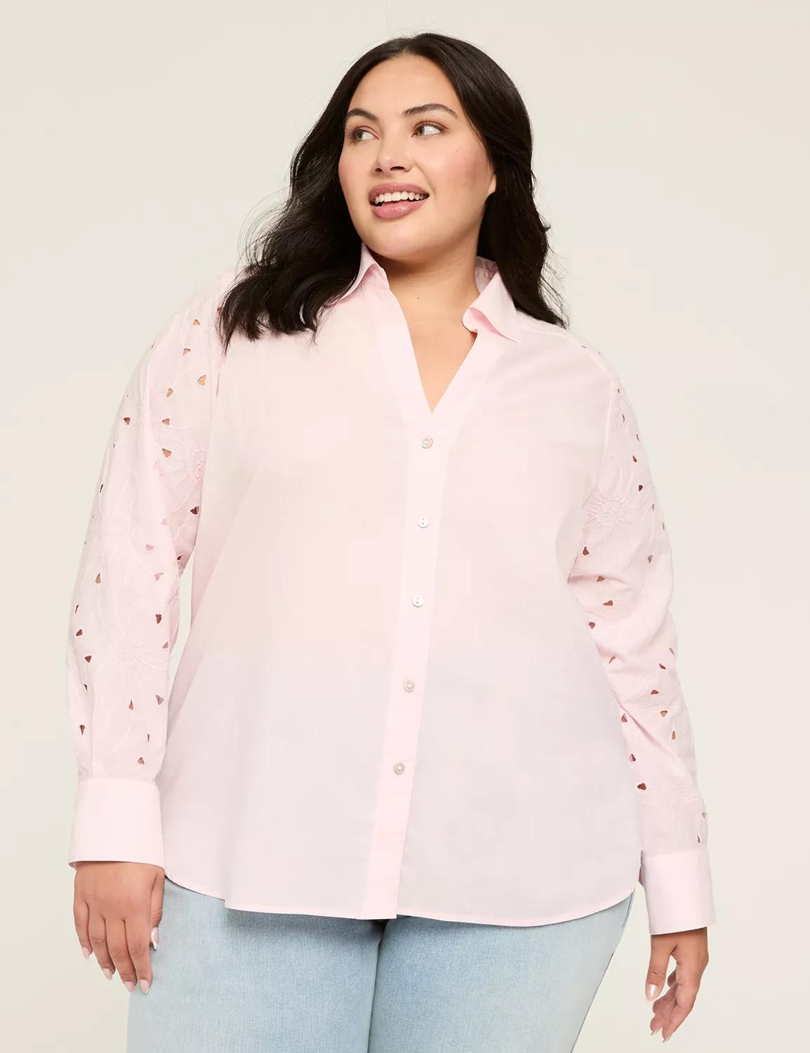 Relaxed Eyelet-Sleeve Button-Down Top Product Image