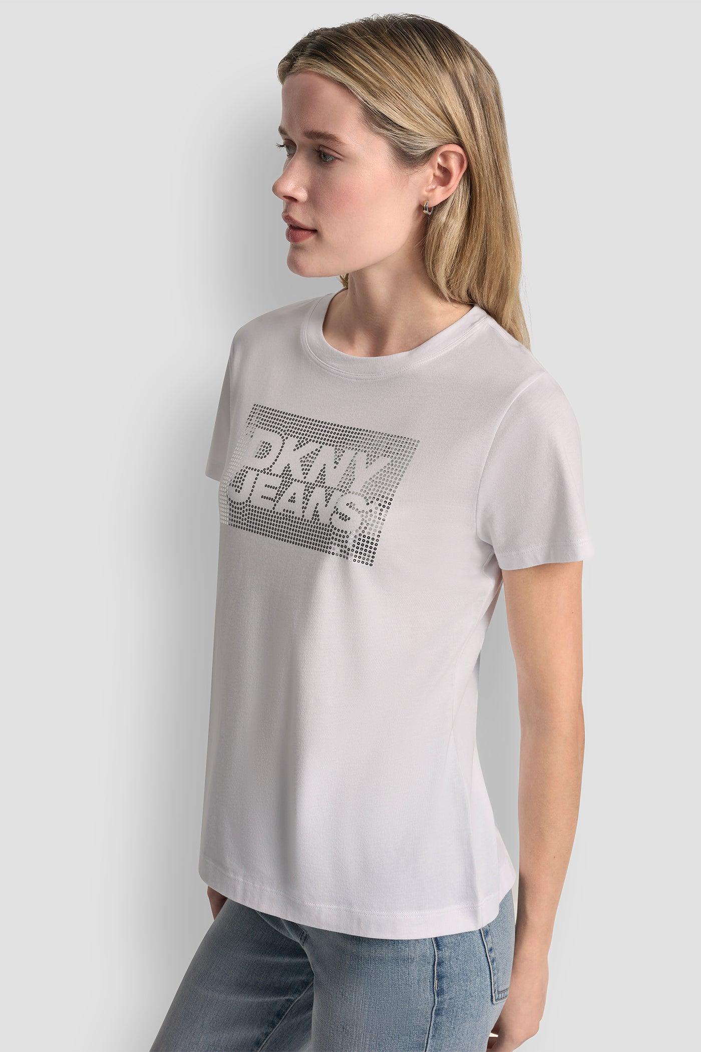 DKNY JEANS STACK LOGO RHINESTONE TEE Product Image