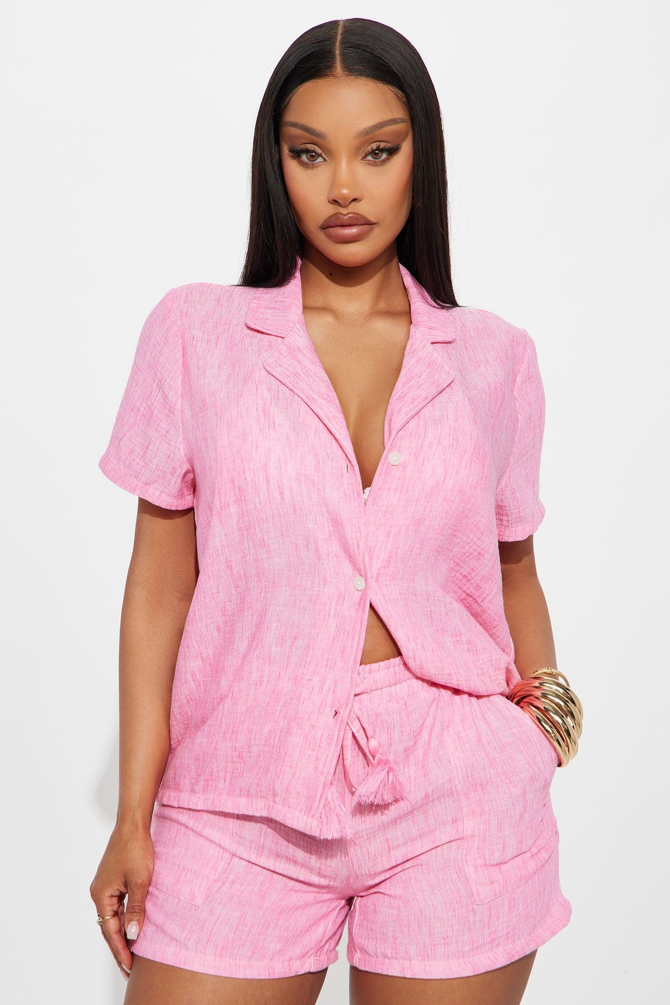 Keep It Simple Gauze Cover Up Shorts Set - Pink Product Image