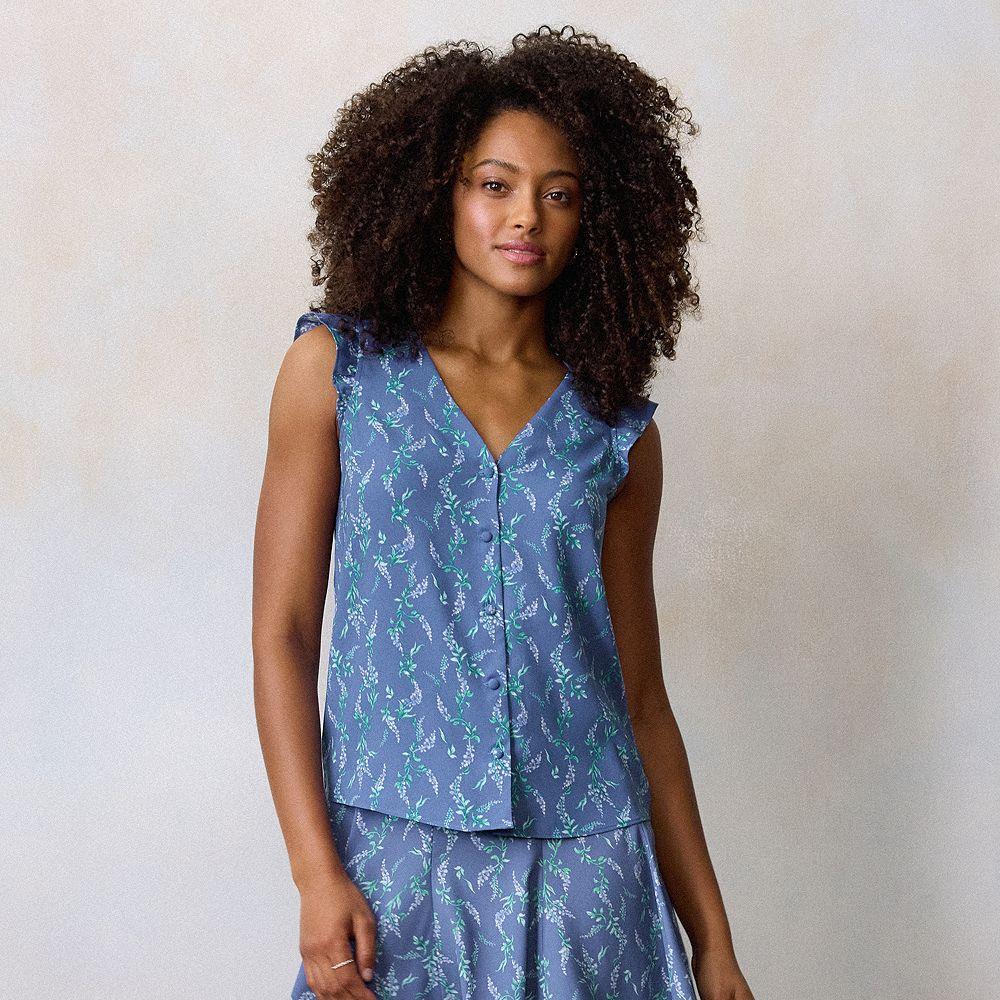 Women's LC Lauren Conrad Ruffle Shoulder V-Neck Tank,  Product Image