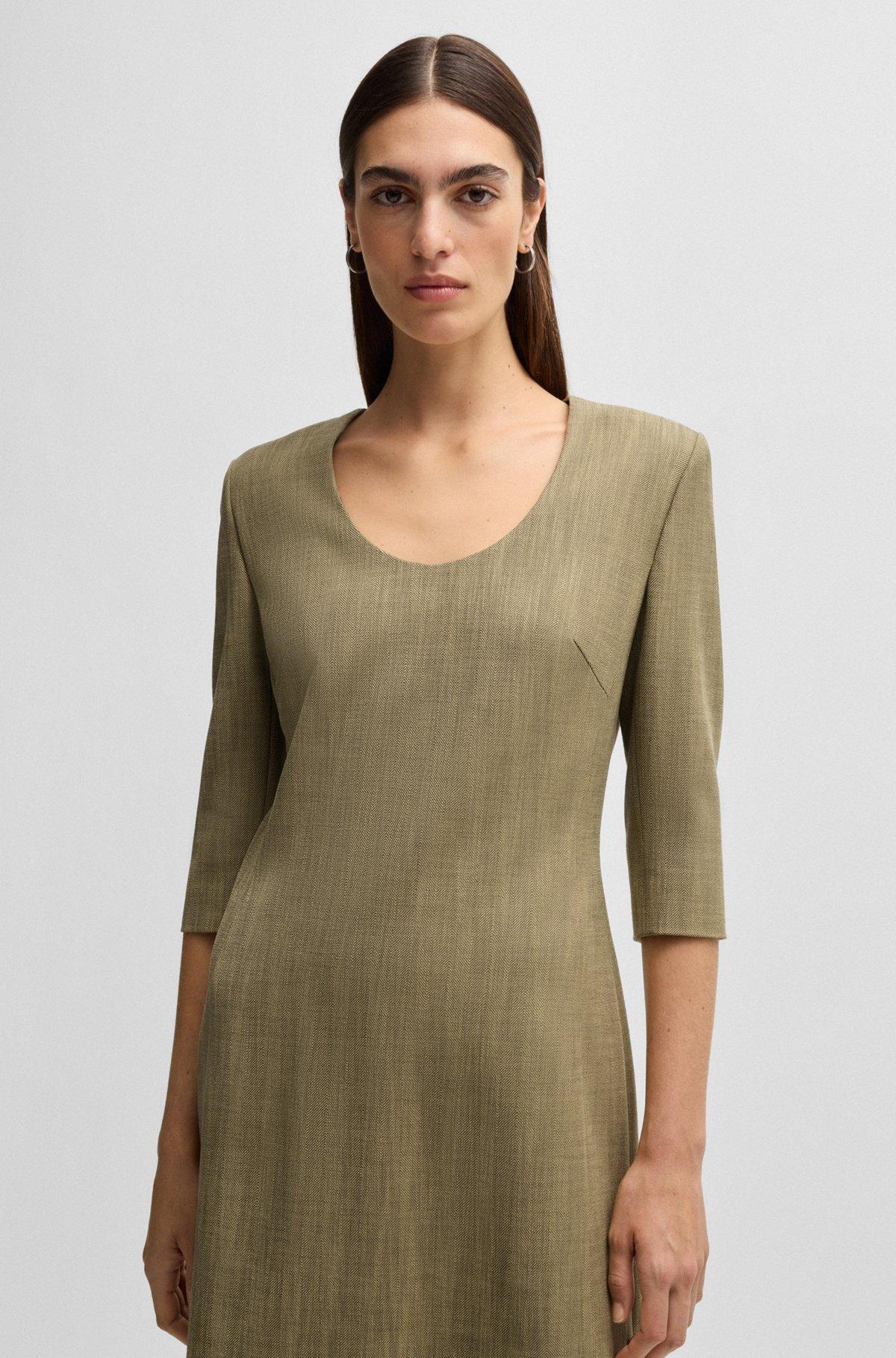 Scoop-neck dress in herringbone stretch fabric Product Image