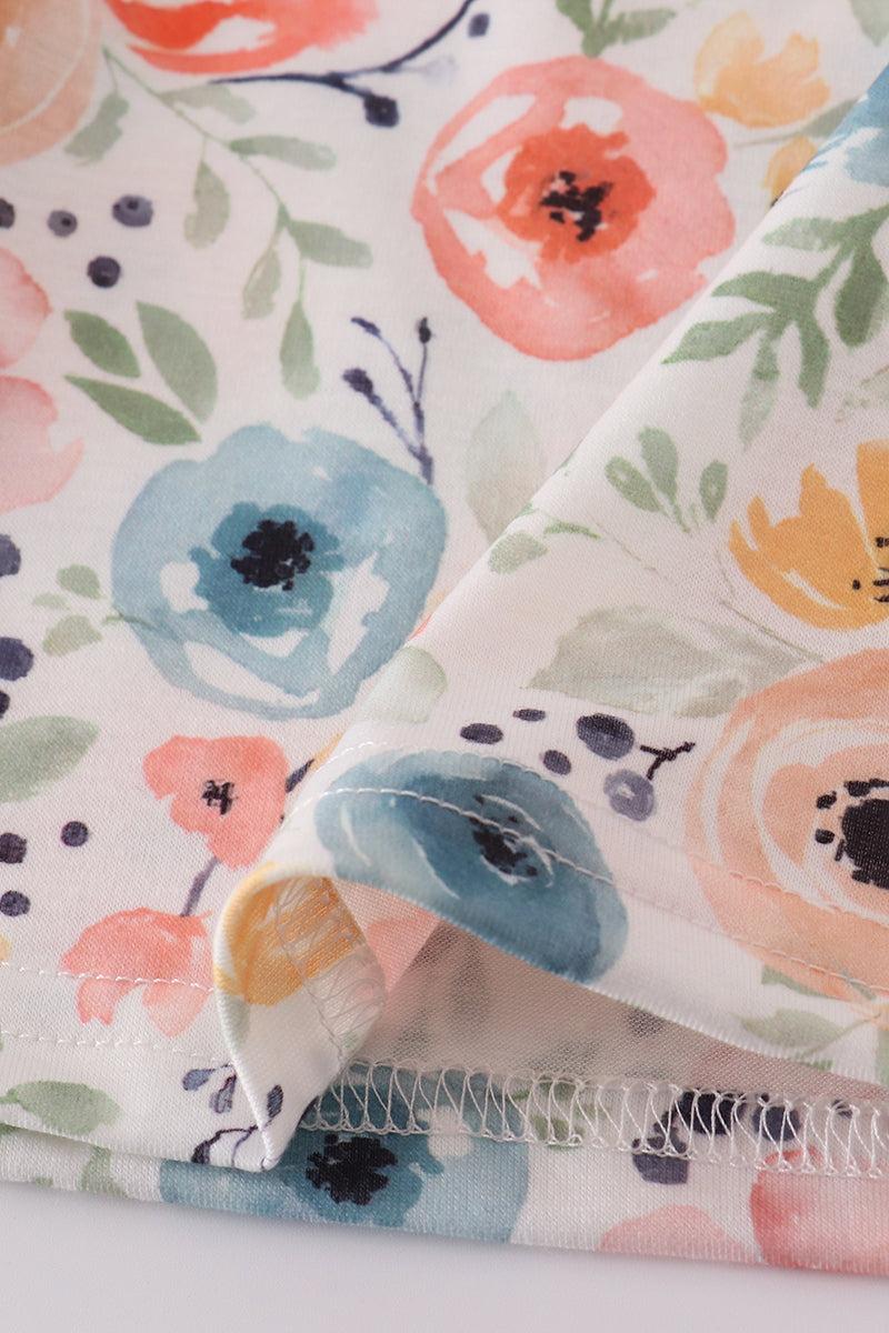 Floral crab embroidery bow ruffle dress Product Image