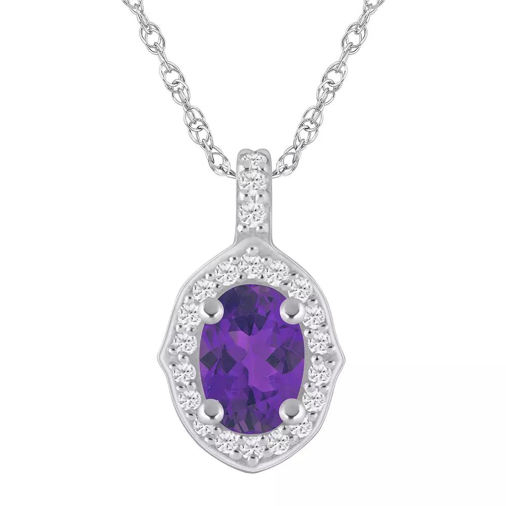 Alyson Layne 10k White Gold Oval Shape 1/5 Carat T.W. Lab-Grown Diamond Halo Pendant Necklace, Women's,  Product Image