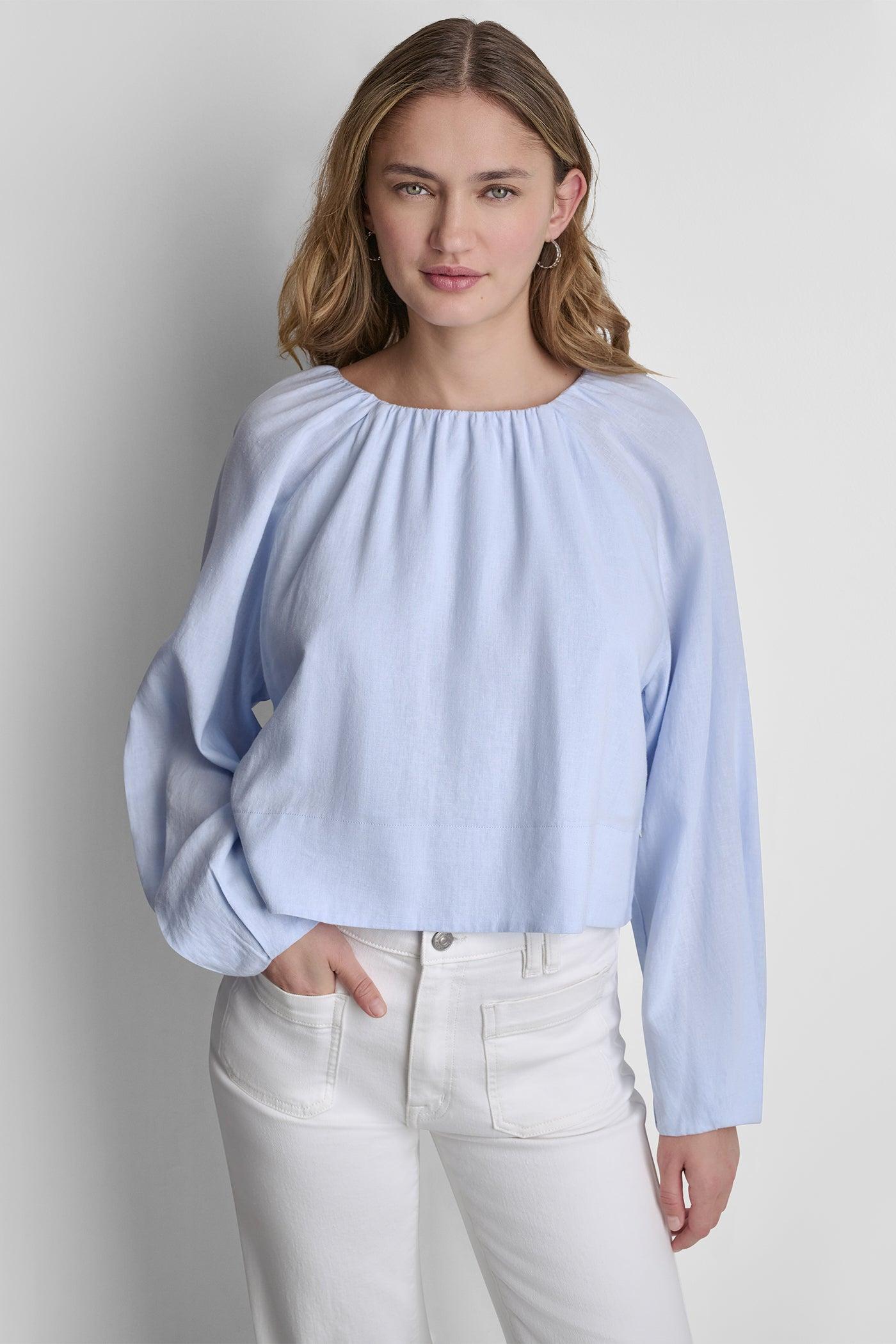 LINEN-BLEND RAGLAN SLEEVE BLOUSE Product Image