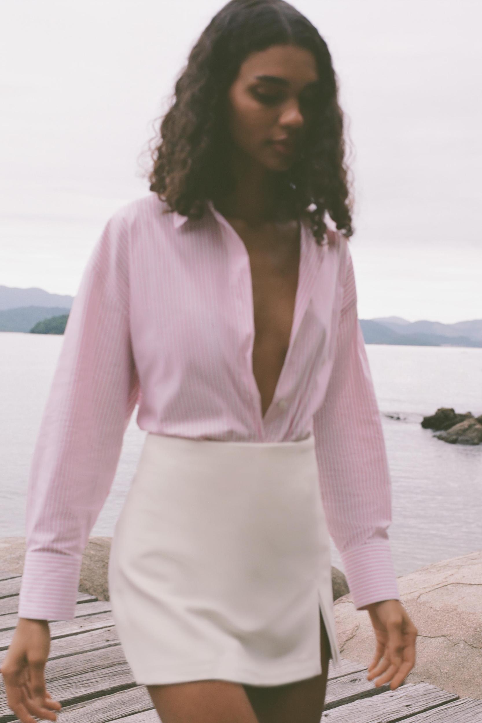 METALLIC THREAD STRIPED POPLIN SHIRT Product Image