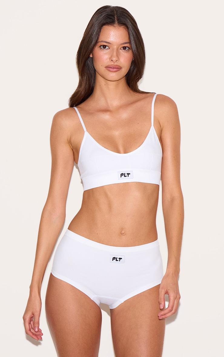 PRETTYLITTLETHING White Woven Badge Seamless Bralette Product Image