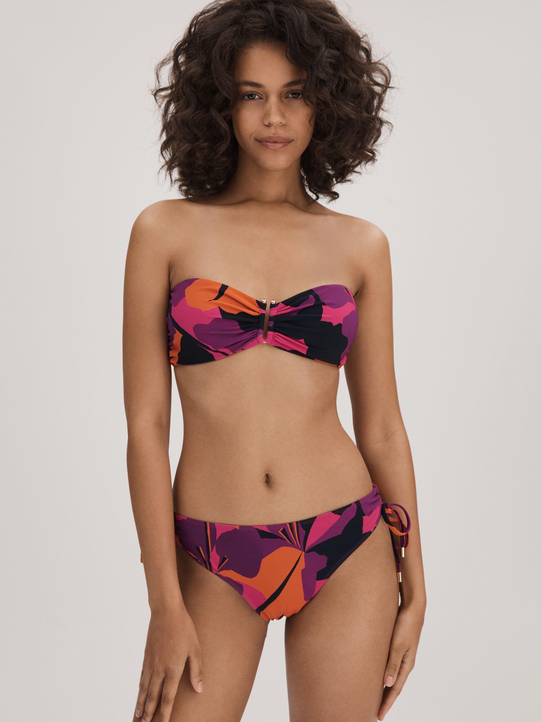 Florere Printed Bandeau Bikini Top in Pink/Orange Product Image