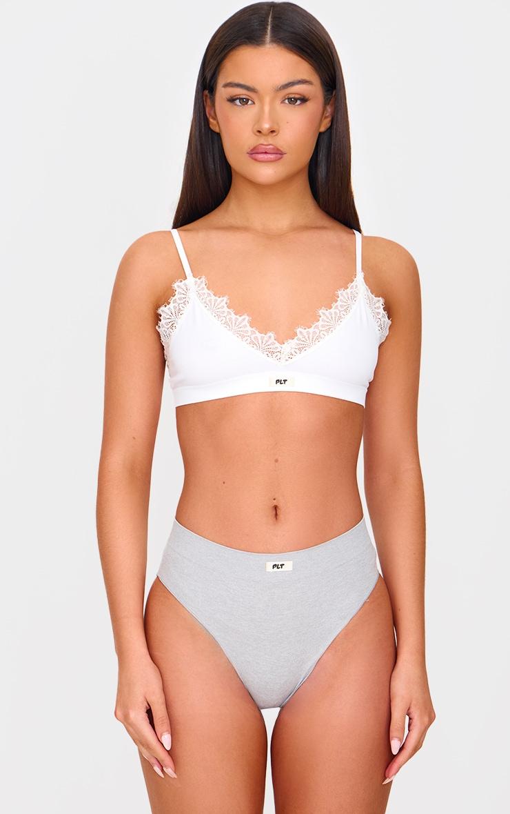 PRETTYLITTLETHING Grey Ribbed Seamless Panties Product Image