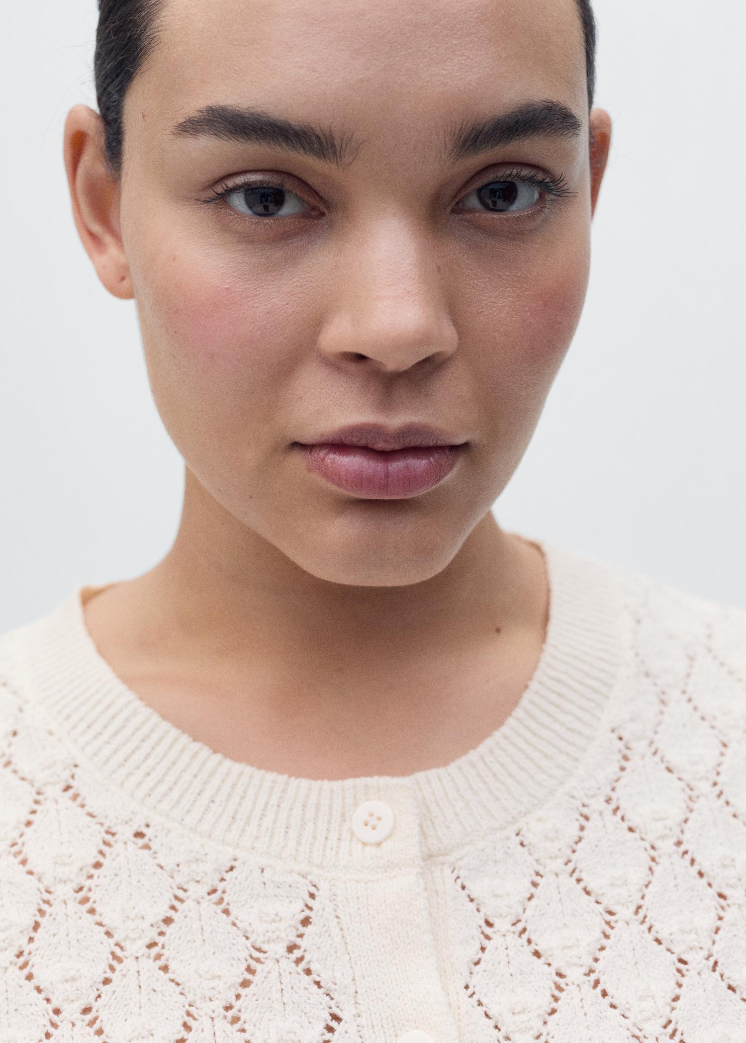 Short-sleeved openwork knitted cardigan - Women | MANGO USA Product Image