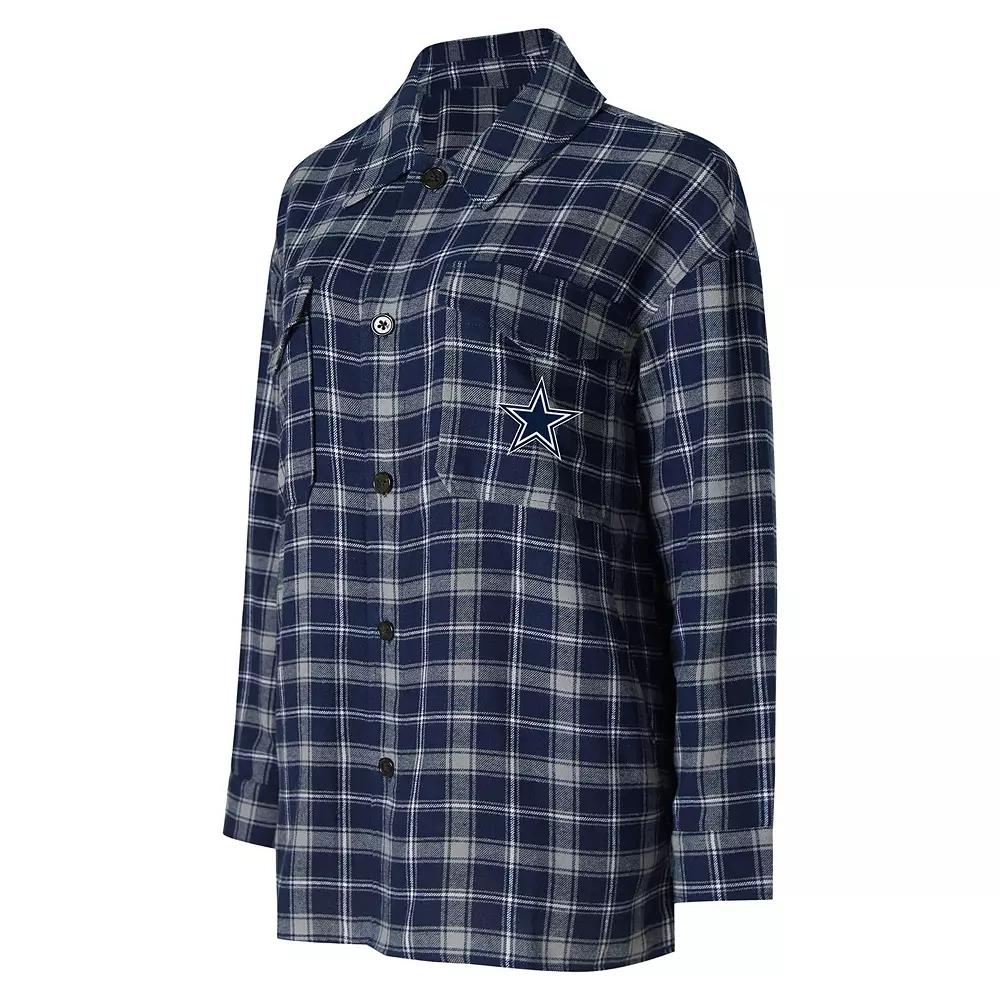 Women's Concepts Sport Navy Dallas Cowboys Arctic Boyfriend Flannel Nightshirt, Size: Large, Blue Product Image