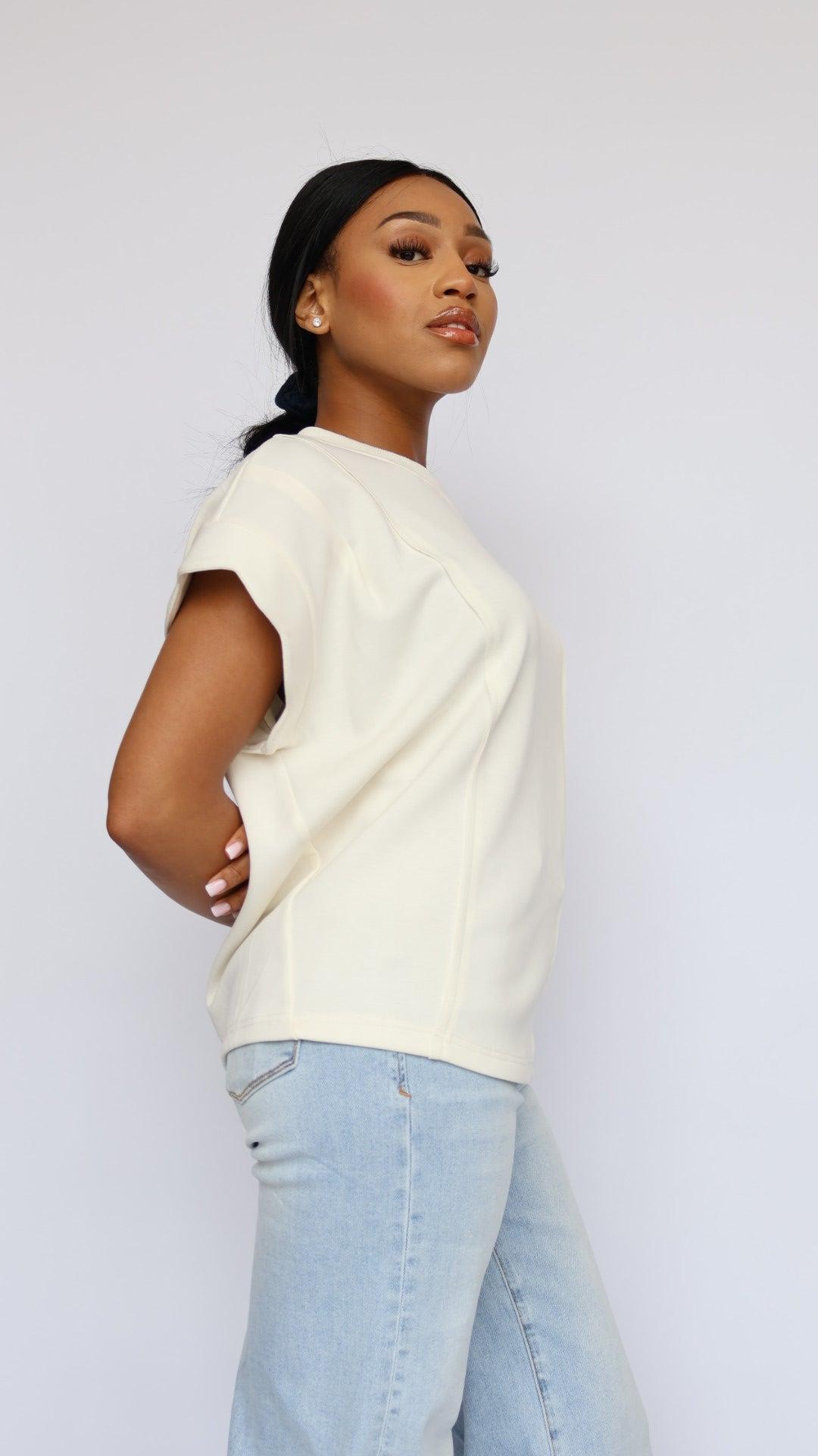 Scallop Sleeve Short Sleeve Sweatshirt Product Image