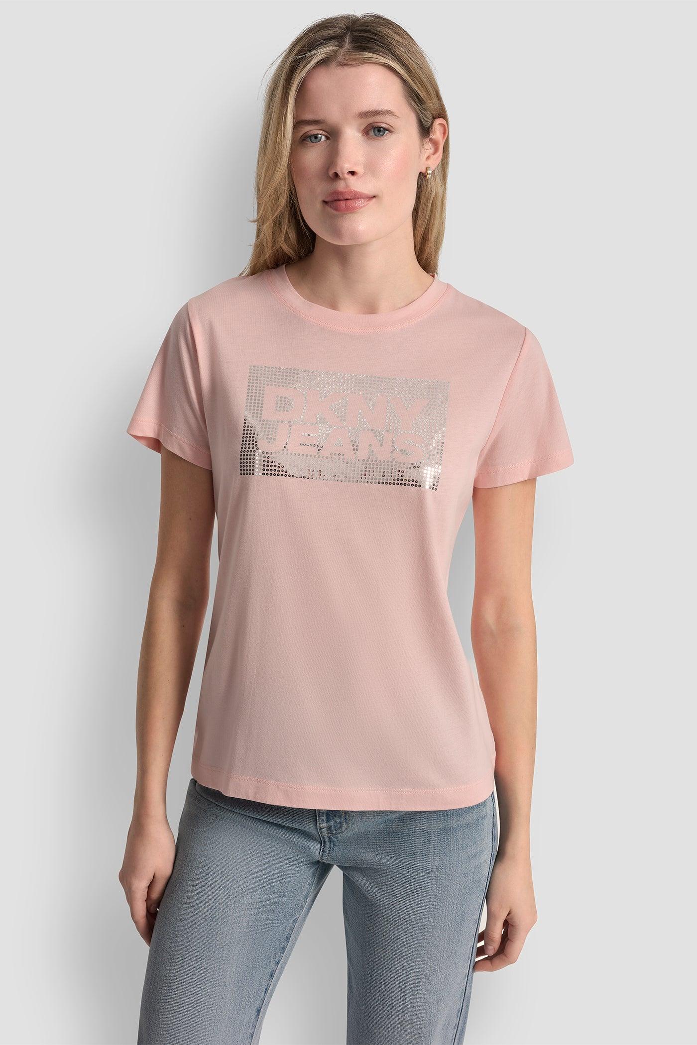DKNY JEANS STACK LOGO RHINESTONE TEE Product Image