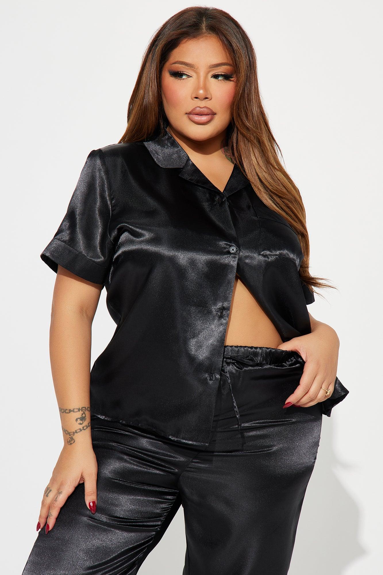 Pillow Fight Satin PJ Pants Set - Black Product Image