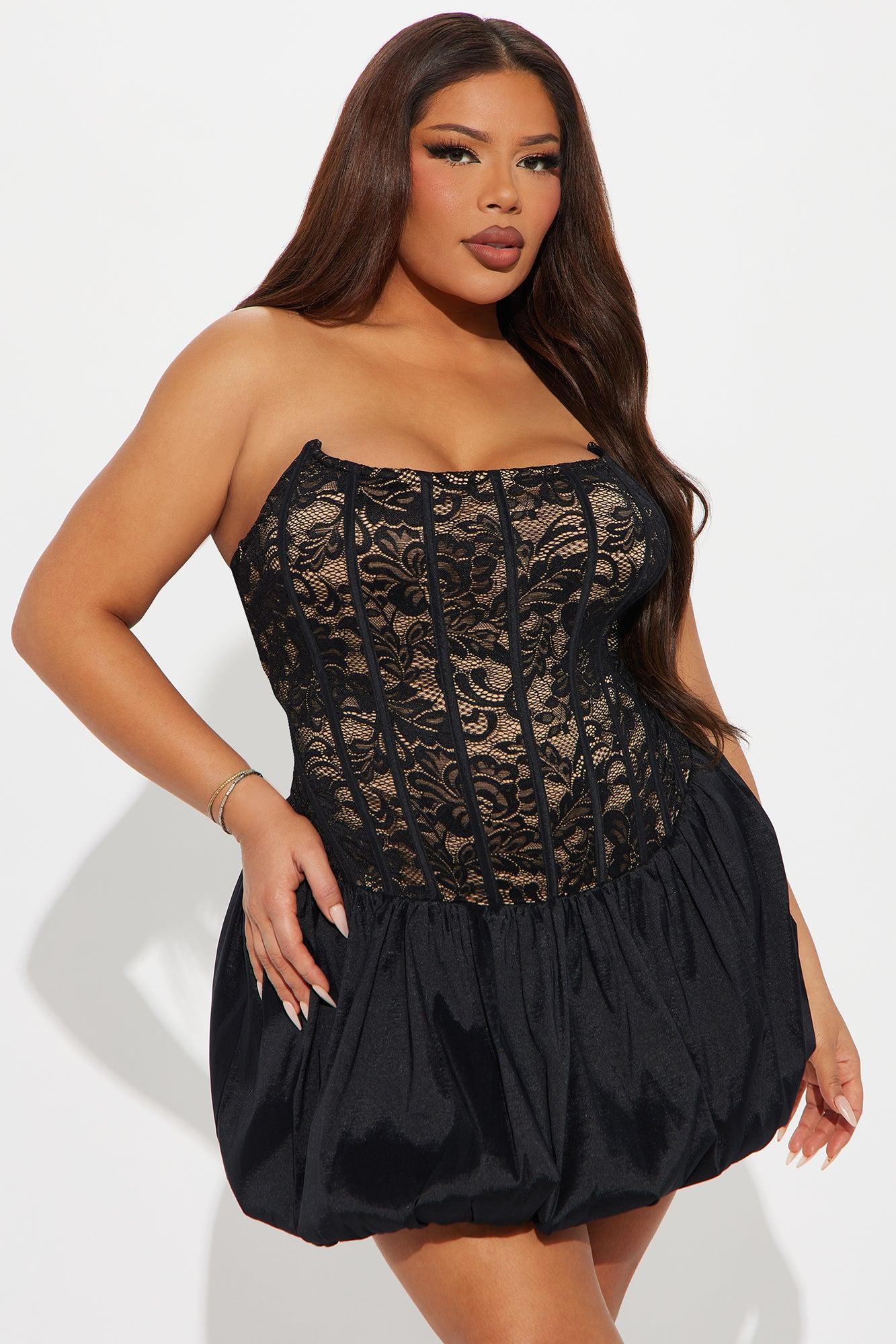 Vega Lace Bubble Micro Mini Dress - Black Product Image