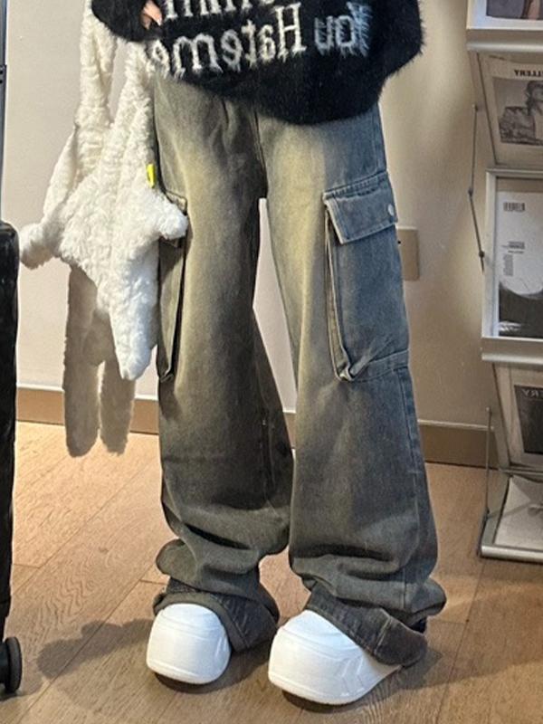 Big Pocket Turned Waist Cargo Jeans Product Image