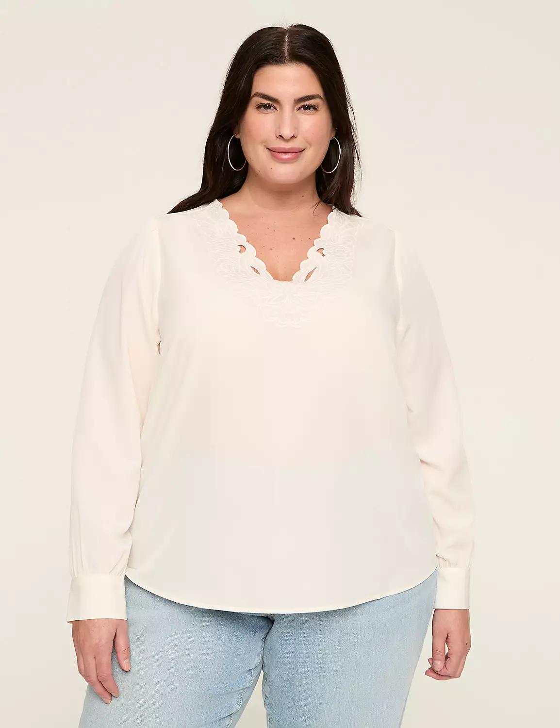 Lace-Trim Popover Blouse Product Image