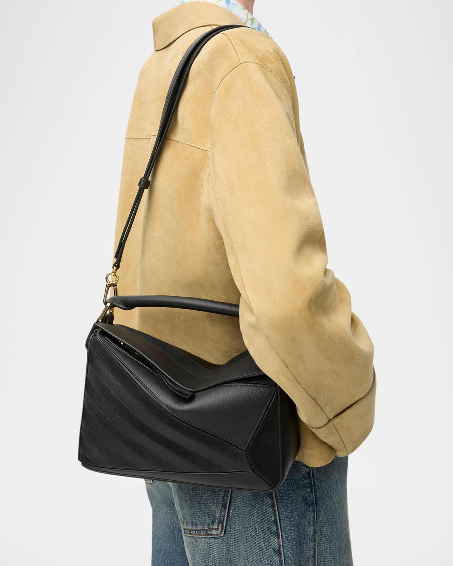 Puzzle Small Striped Top-Handle Bag in Leather & Suede Product Image