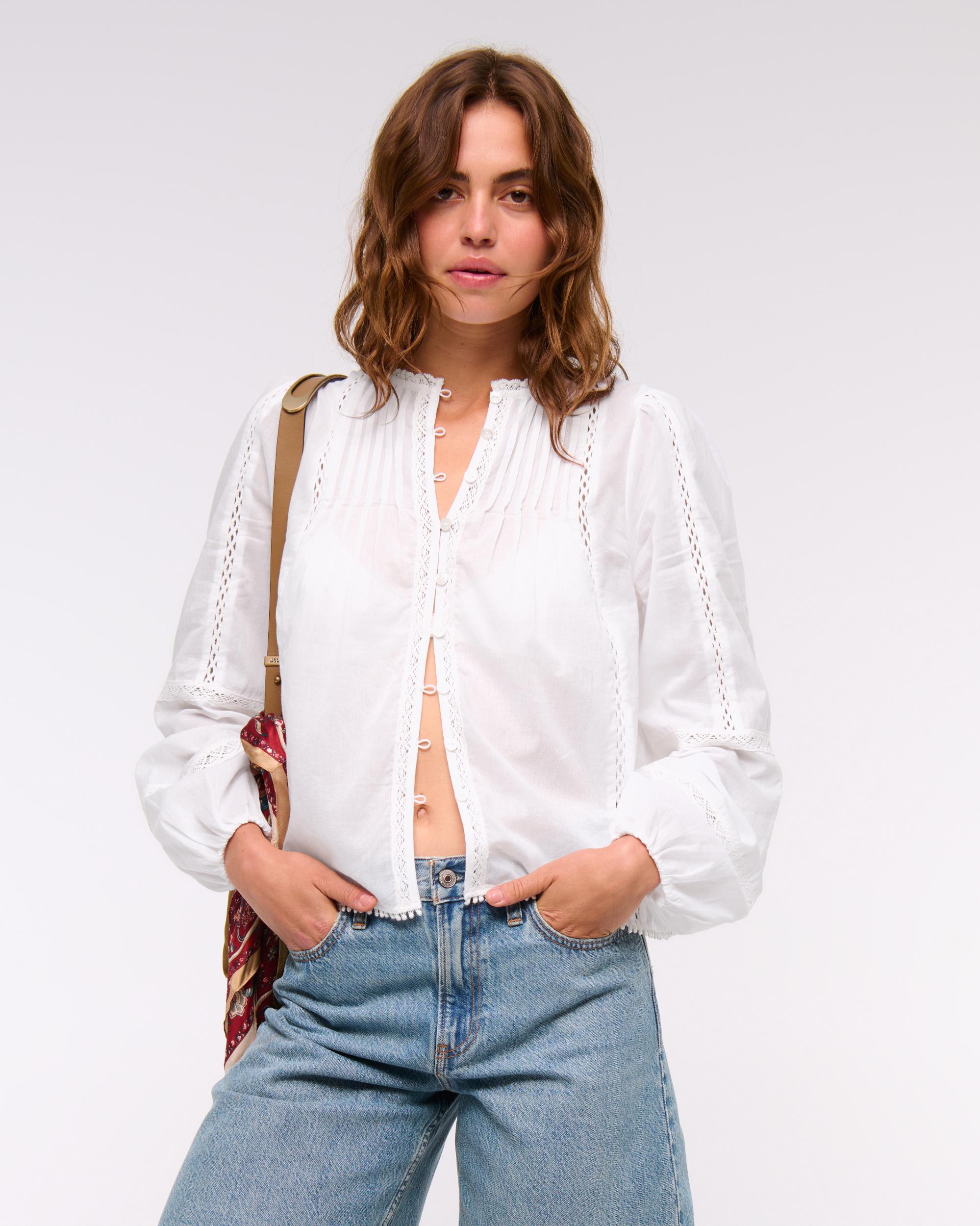 Long-Sleeve Lace-Trim Top Product Image