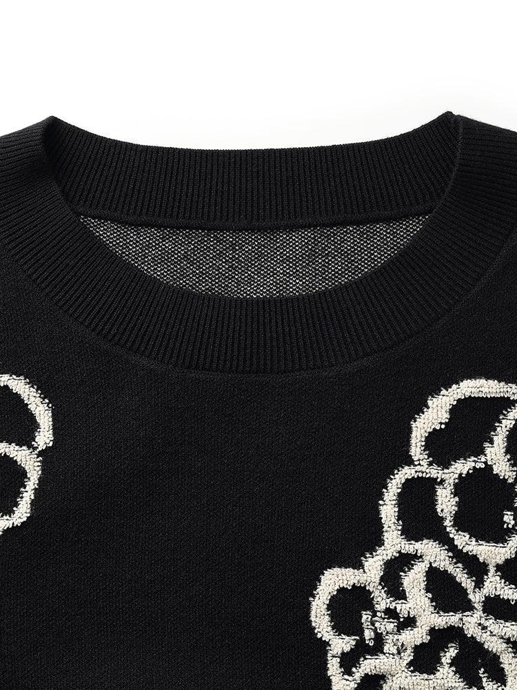 Floral Jacquard Round Neck Women Sweater Product Image