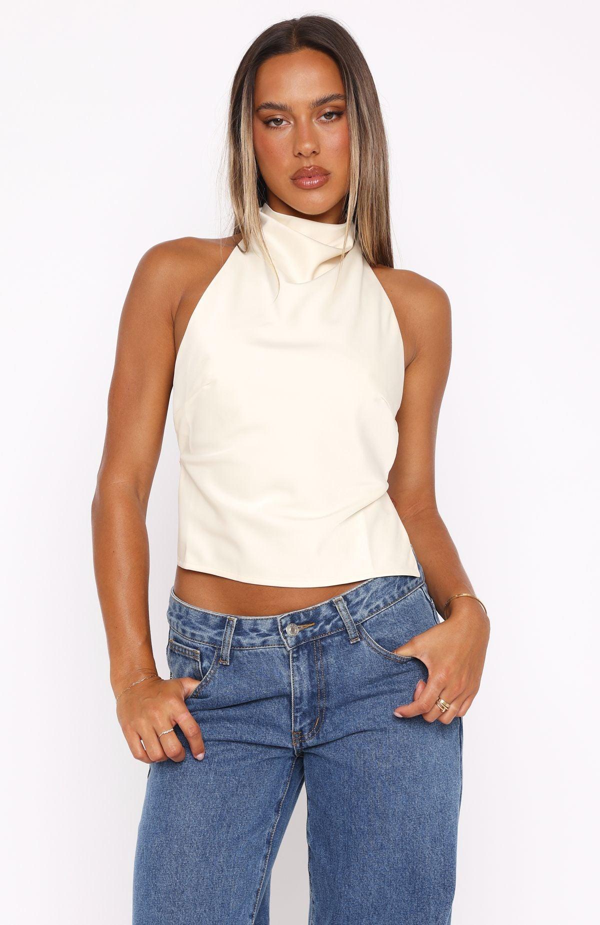 Time Passes Halter Top Pearl Product Image