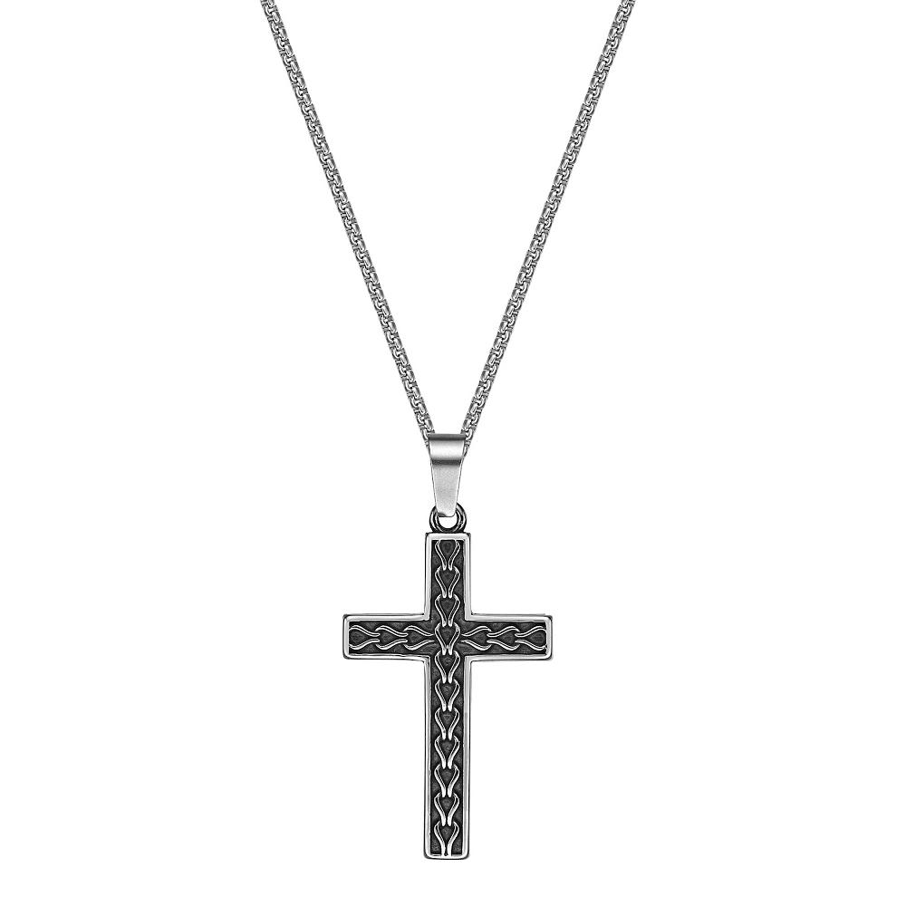 Men's LYNX Antiqued Finish Stainless Steel Cross Pendant Necklace, Size: 24" Product Image
