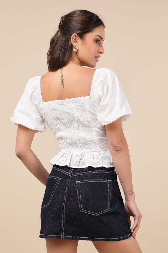Instantly Perfect White Embroidered Puff Sleeve Top Product Image