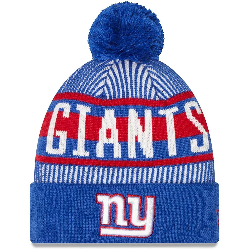 Men's New Era Royal New York Giants Striped Cuffed Knit Hat with Pom, Blue Product Image
