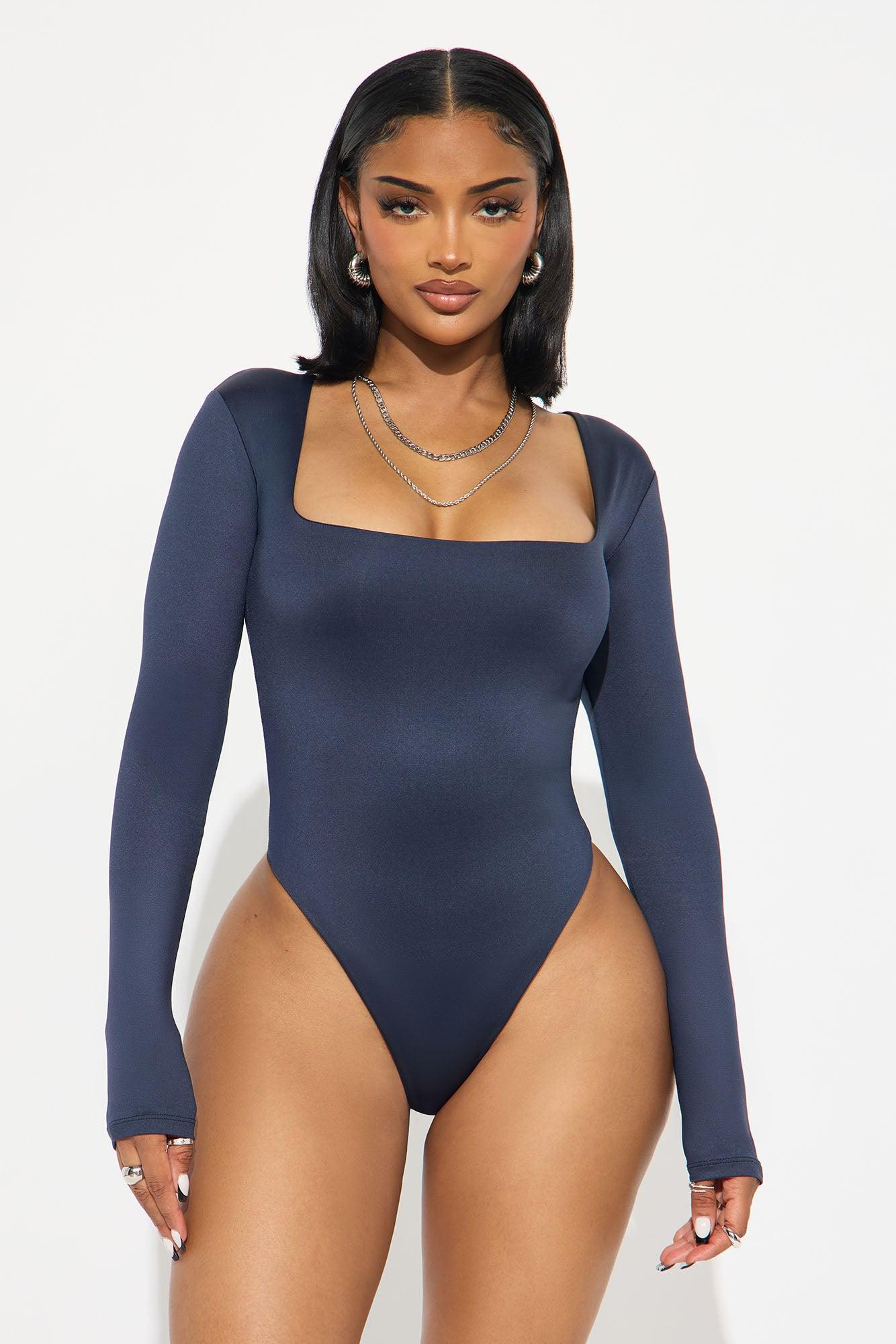 Contour Double Lined Long Sleeve Square Neck Bodysuit - Navy Female Product Image