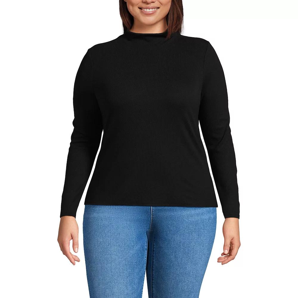 Plus Size Lands' End Drapey Rib Skimming Long Sleeve Mockneck Top, Women's, Size: 1XL, Black Product Image